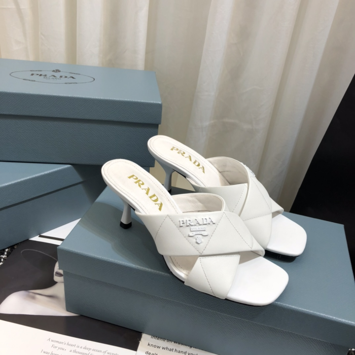 Prada Leather Simple And Noble 6.5CM Slide Sandal (Perfect Replica)