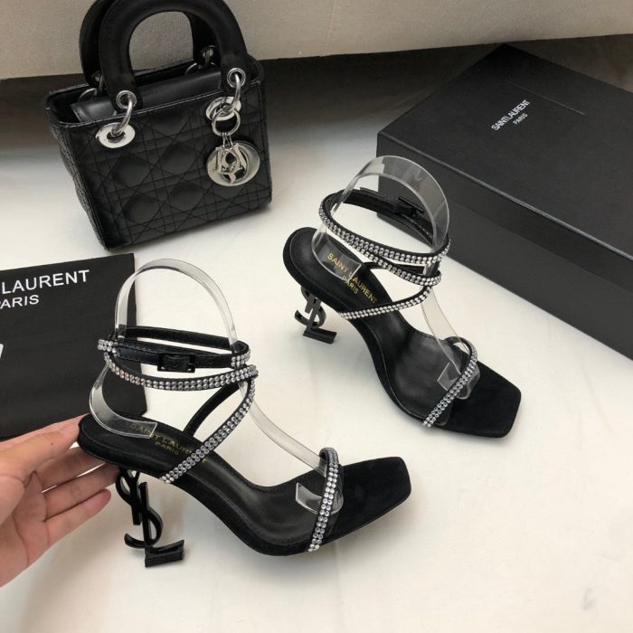 Saint Laurent YSL Rhinestones Shaped With 10.5cm Slide Sandal (Perfect Replica)