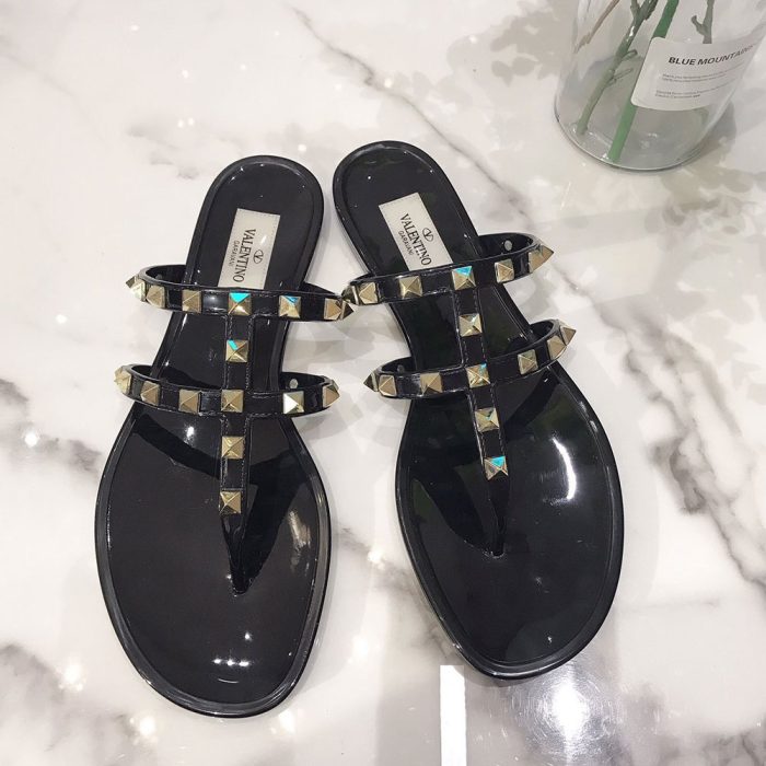 Valentino Rockstud Rubber Flat Flip Flops Slide Sandal(Perfect Replica)