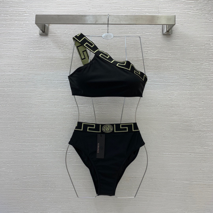 Versace Split Swimsuit With Diagonal Straps Swimwear(Perfect Replica)