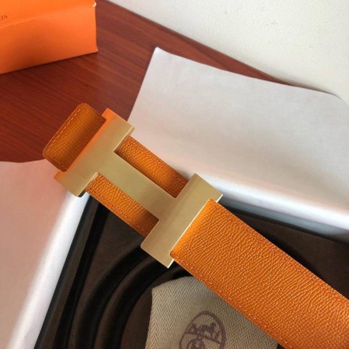 Hermes Mini Constance Guillochee Belt Buckle & Reversible Orange For Women, Women Belt 380MM - Image 3