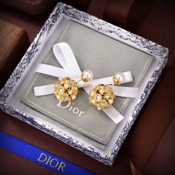 Christian Dior Round Diamond&Pearl Earrings