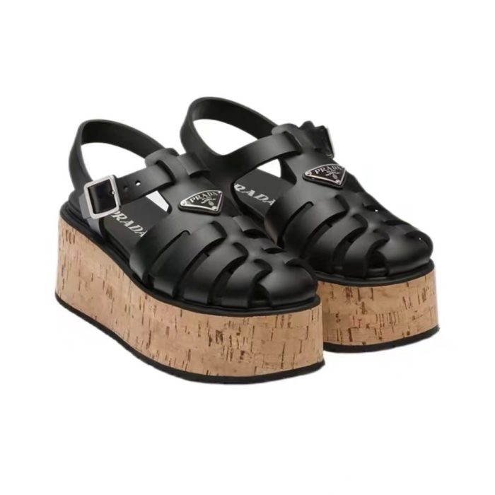 Prada Rubber Wedge With Thick Sole Sandals Slide (Perfect Replica) - Image 2