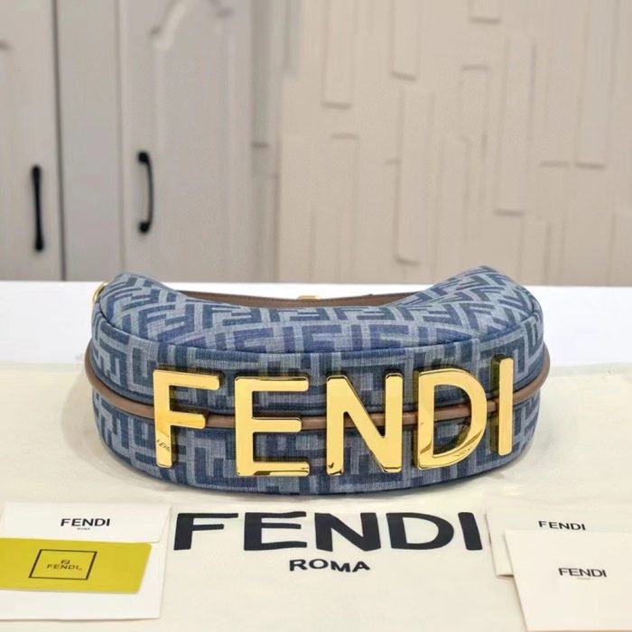 Fendi graphy Small Light blue FF denim fabric bag (Perfect Replica) - Image 7