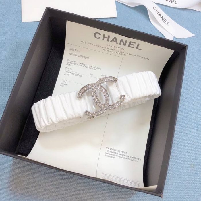 Chanel Belt Double C Buckle White Silver-Toned Hardware and Strass Women Belt 30MM - Image 8