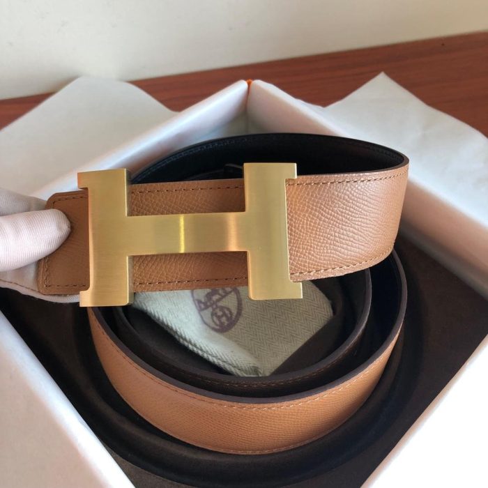 Hermes Mini Constance Guillochee Belt Buckle & Reversible Brown For Women, Women Belt 380MM - Image 3