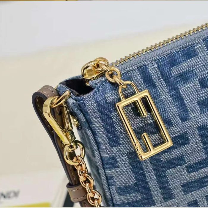 Fendi Baguette Light blue FF chain denim clutch bag (Perfect Replica) - Image 5