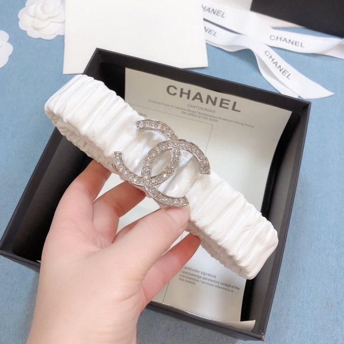 Chanel Belt Double C Buckle White Silver-Toned Hardware and Strass Women Belt 30MM - Image 2