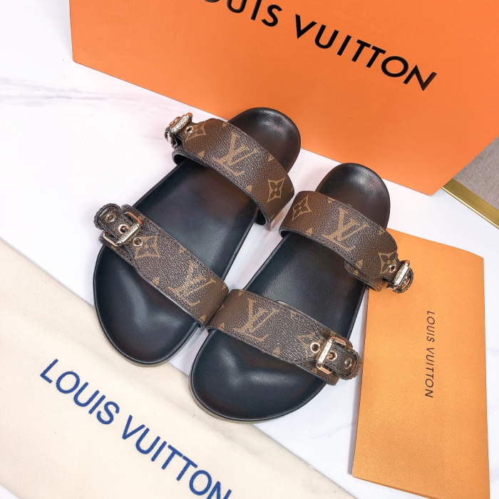 Louis Vuitton LV Bom Dia Leather Slide Sandals (Perfect Replica)