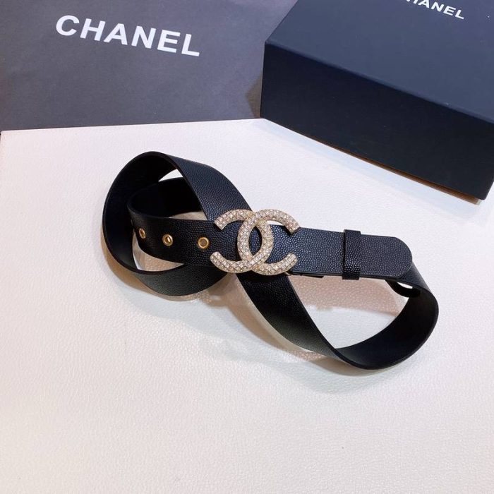 Chanel Belt With Beaded Buckle Black with Silver Hardware Women Belt 30MM - Image 5