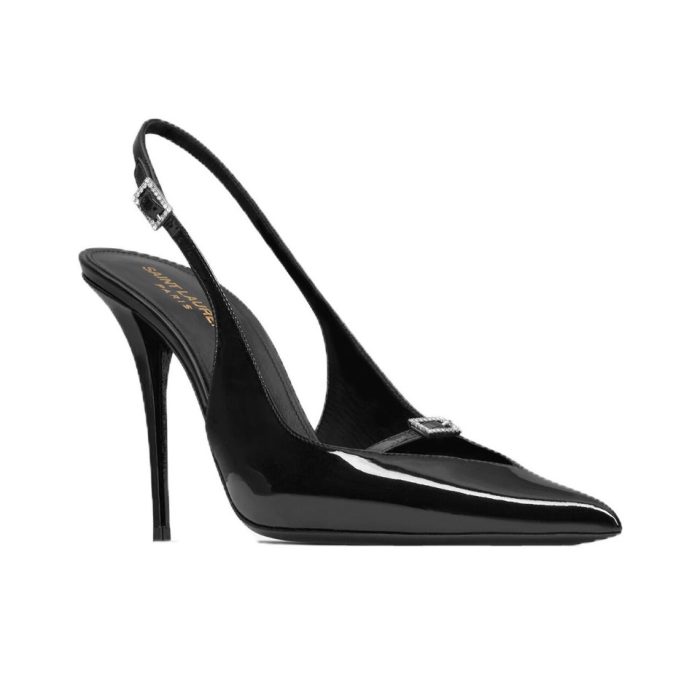 Saint Laurent YSL Patent Leather Buckle High Heel 10.5CM Slide Sandal (Perfect Replica) - Image 2