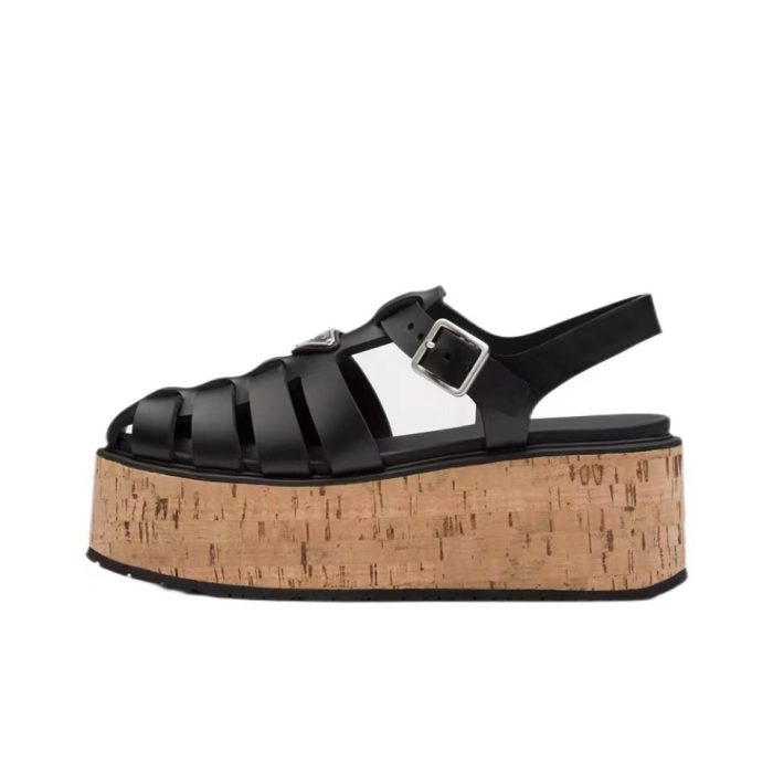 Prada Rubber Wedge With Thick Sole Sandals Slide (Perfect Replica) - Image 3