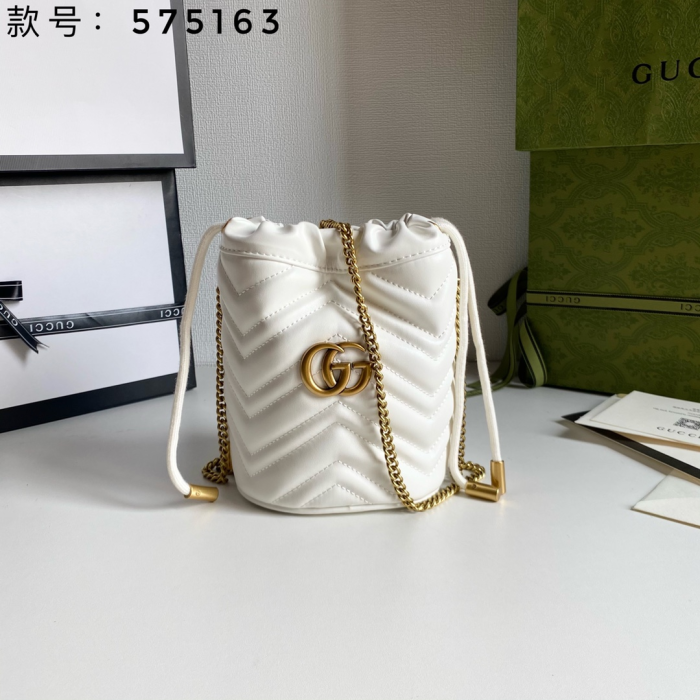 Gucci Marmont Drawstring Leather Bucket Bag(Perfect Replica) - Image 4