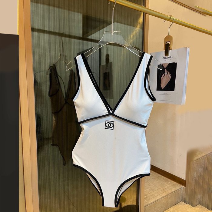 Chanel Logo One-piece Swimsuit Swimwear(Perfect Replica)