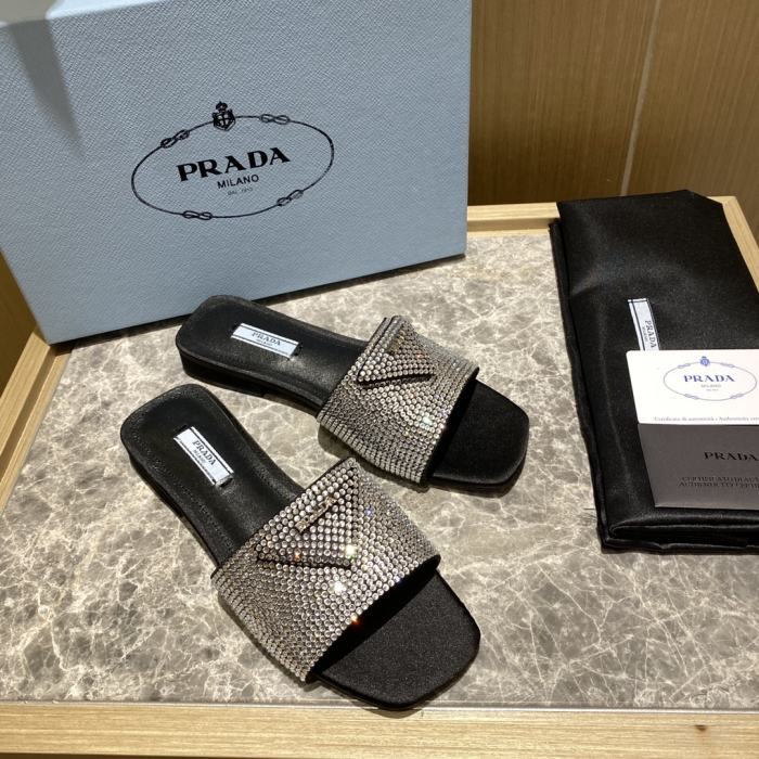 Prada Flat Bottom Band Drill Slide Sandal (Perfect Replica)