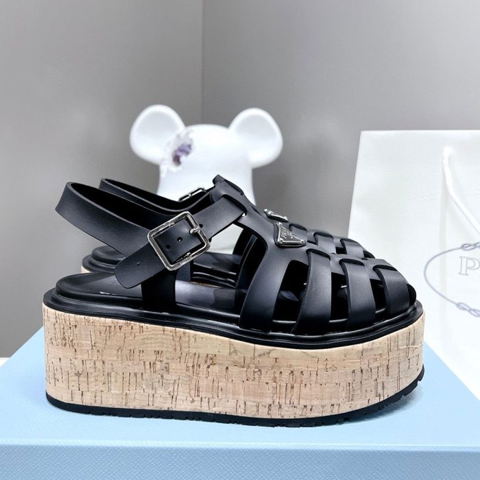 Prada Rubber Wedge With Thick Sole Sandals Slide (Perfect Replica)