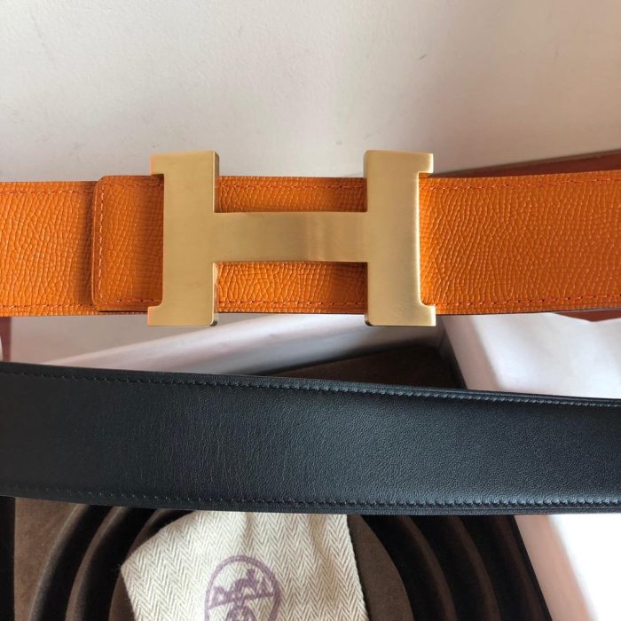 Hermes Mini Constance Guillochee Belt Buckle & Reversible Orange For Women, Women Belt 380MM - Image 5