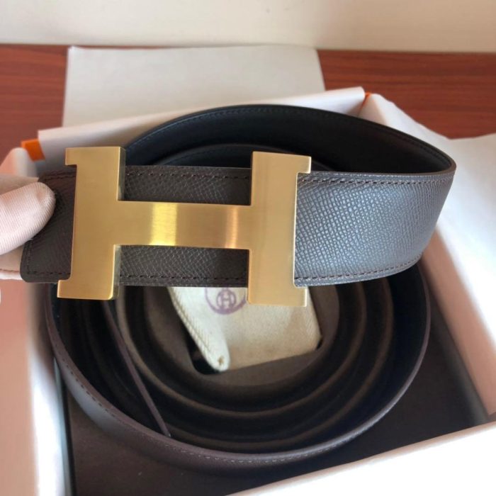 Hermes Mini Constance Guillochee Belt Buckle & Reversible Grey For Women, Women Belt 380MM - Image 2