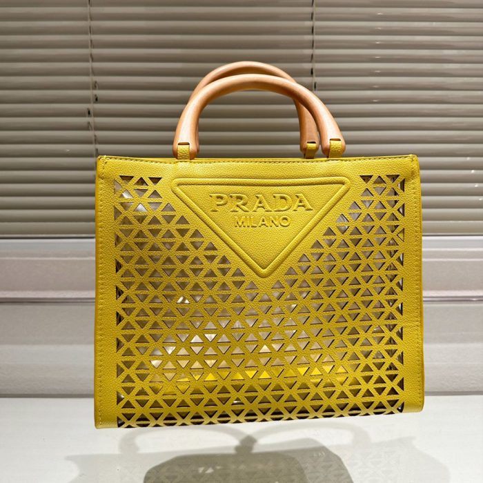 Prada Wooden Handle Hollow Orange Tote Bag - Image 5