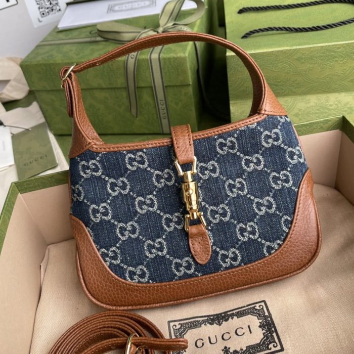 Gucci Jackie 1961 Canvas&Leather Shoulder Bags(Perfect Replica)