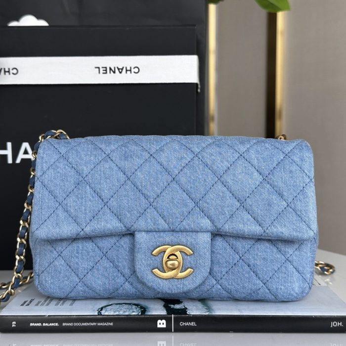 Chanel Classic Flag Bag Quilted Denim 20CM(Perfect Replica) - Image 6