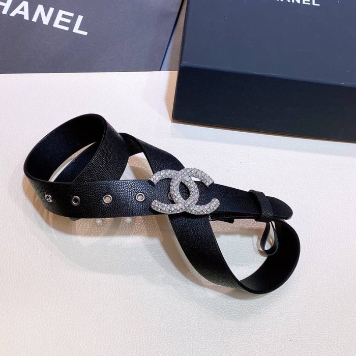 Chanel Belt With Beaded Buckle Black with Silver Hardware Women Belt 30MM - Image 4