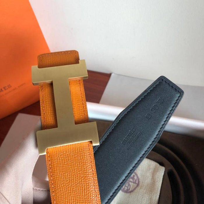 Hermes Mini Constance Guillochee Belt Buckle & Reversible Orange For Women, Women Belt 380MM - Image 2