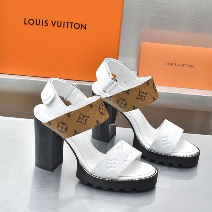 Louis Vuitton LV Leather Chunky Heel Velcro Slide Sandal (Perfect Replica) - Image 3