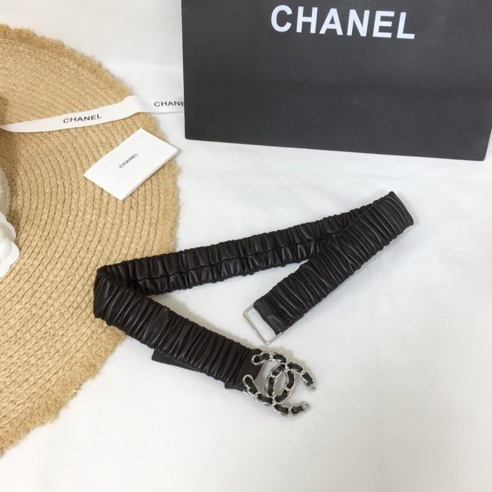 Chanel Belt With Double C Buckle Black Silver-Tone Metal and Strass Women Belt 30MM