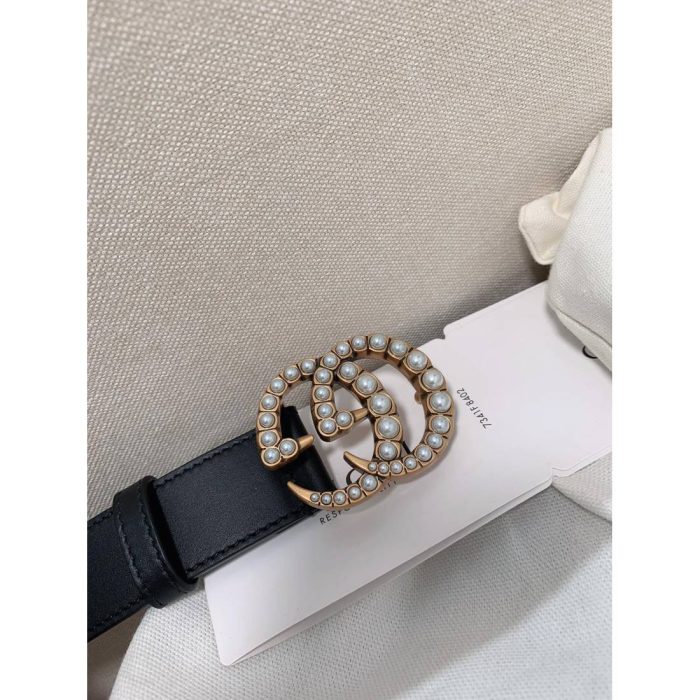 Gucci Cowhide Belt with Pearls 30MM