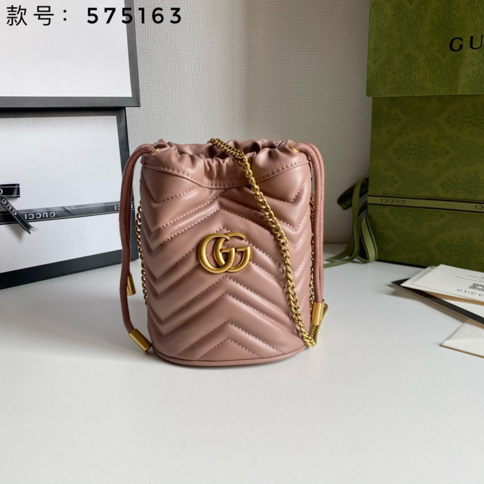 Gucci Marmont Drawstring Leather Bucket Bag(Perfect Replica) - Image 5