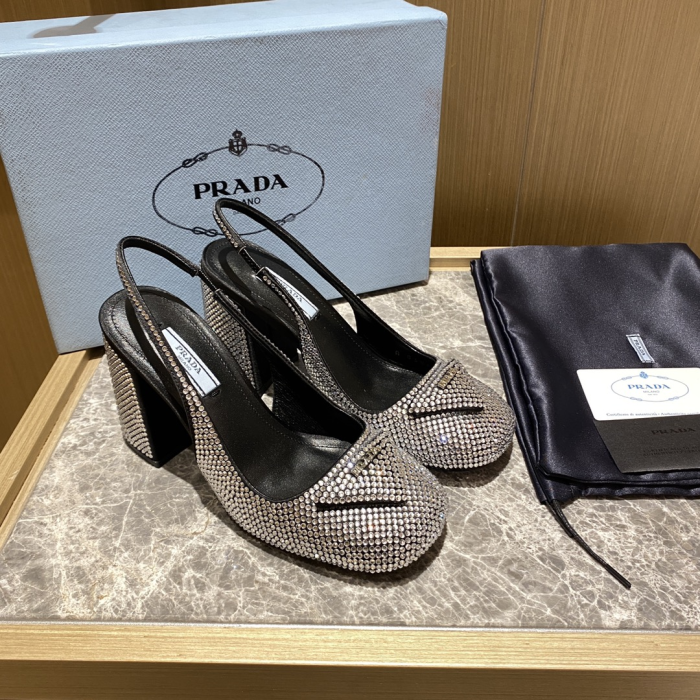 Prada Thick Heel With Drill Slide Sandal (Perfect Replica)