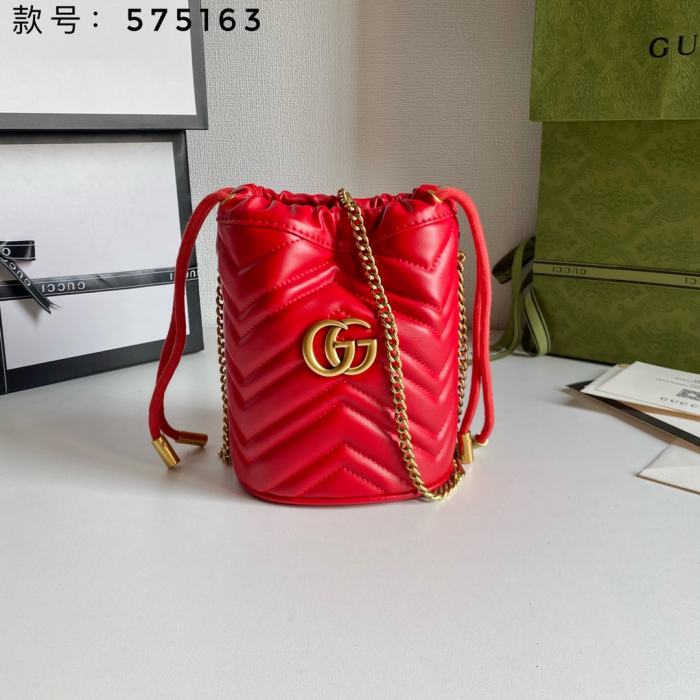 Gucci Marmont Drawstring Leather Bucket Bag(Perfect Replica) - Image 6