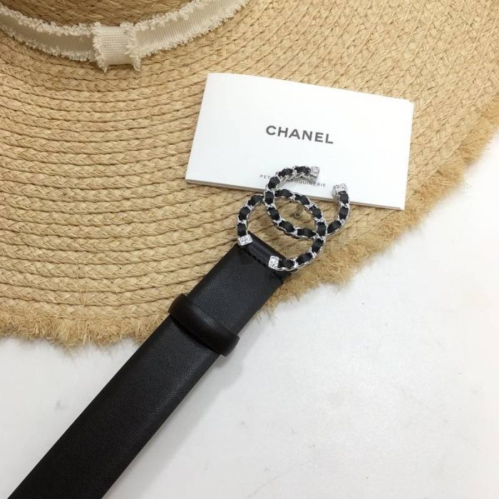 Chanel Belt With Double C Buckle Black with Silver mix Black Hardware Women Belt 30MM - Image 4