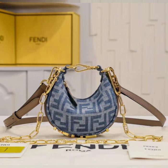 Fendi graphy Small Light blue FF denim fabric bag (Perfect Replica) - Image 4