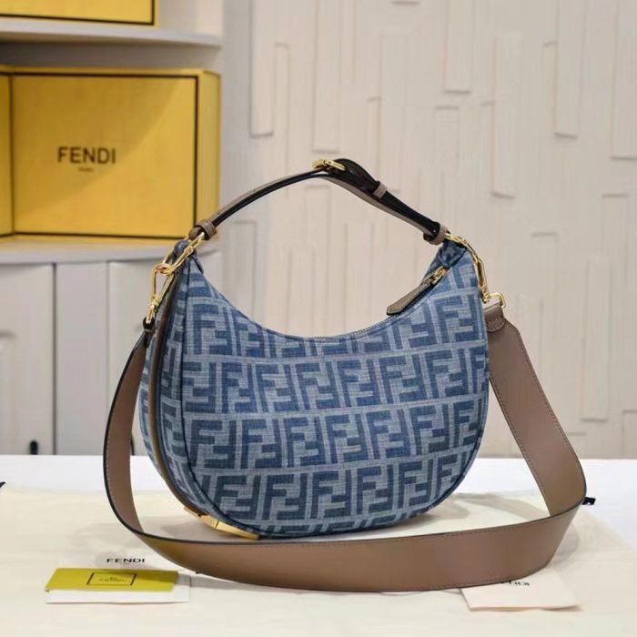 Fendi graphy Small Light blue FF denim fabric bag (Perfect Replica) - Image 6