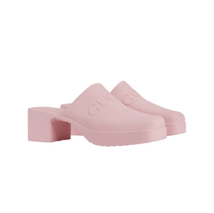 Gucci Shoes Open-Heel Bun Embossed Logo Chunky Heel Slide Sandal (Perfect Replica) - Image 2