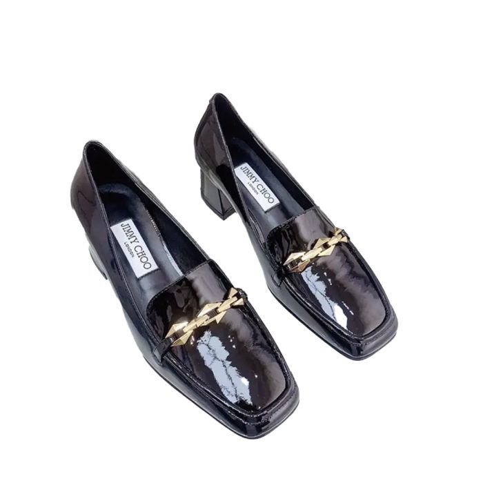 Jimmy Choo Patent Leather 5CM Thick Heel Slide Sandal (Perfect Replica) - Image 2