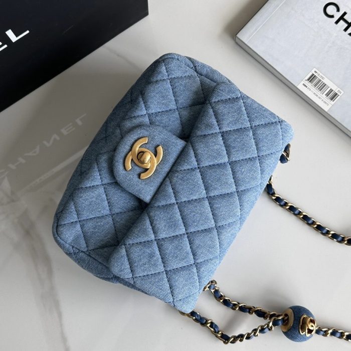 Chanel Classic Flag Bag Quilted Denim 20CM(Perfect Replica) - Image 5