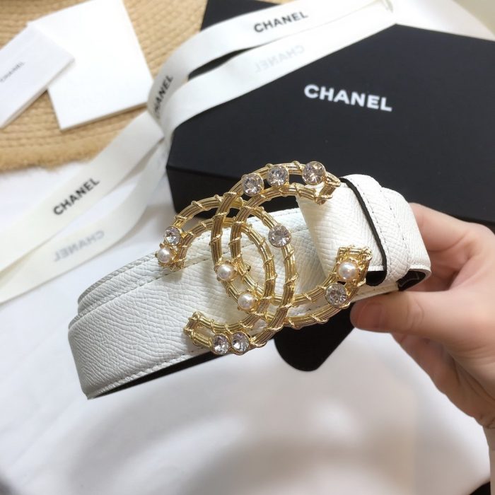 Chanel Belt With Double C Buckle White Gold Chanel Logo Hardware Women Belt 30MM - Image 2