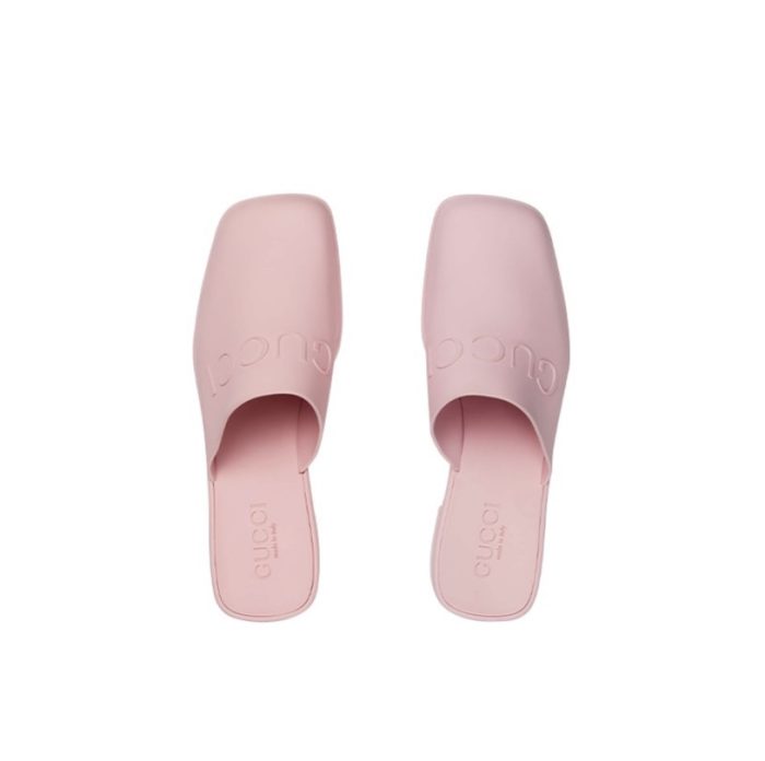 Gucci Shoes Open-Heel Bun Embossed Logo Chunky Heel Slide Sandal (Perfect Replica) - Image 3