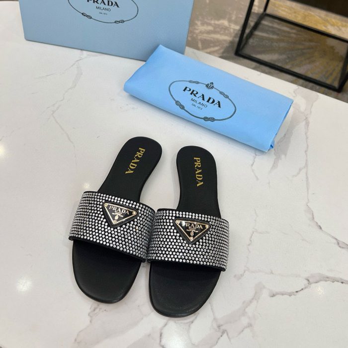 Prada Band Drill Comfortable Flat Sandals Slide (Perfect Replica)