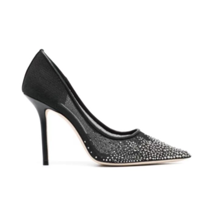 Jimmy Choo Black Mesh Pointed Stiletto Heels Slide Sandal (Perfect Replica)