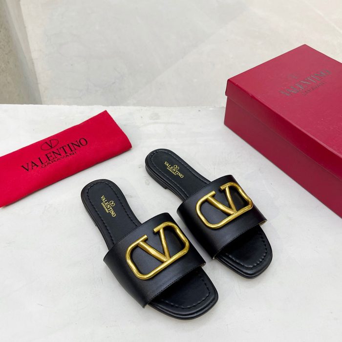 Valentino Leather Casual Fashion Flip-Flops Slide Sandal(Perfect Replica)