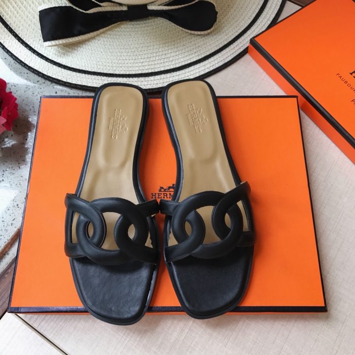 Hermes Aloha Leather flat Sandals Slide£¨Perfect Replica£©