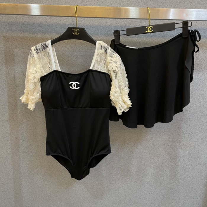 Chanel Lace Bathing Suit With Skirt Swimwear(Perfect Replica)