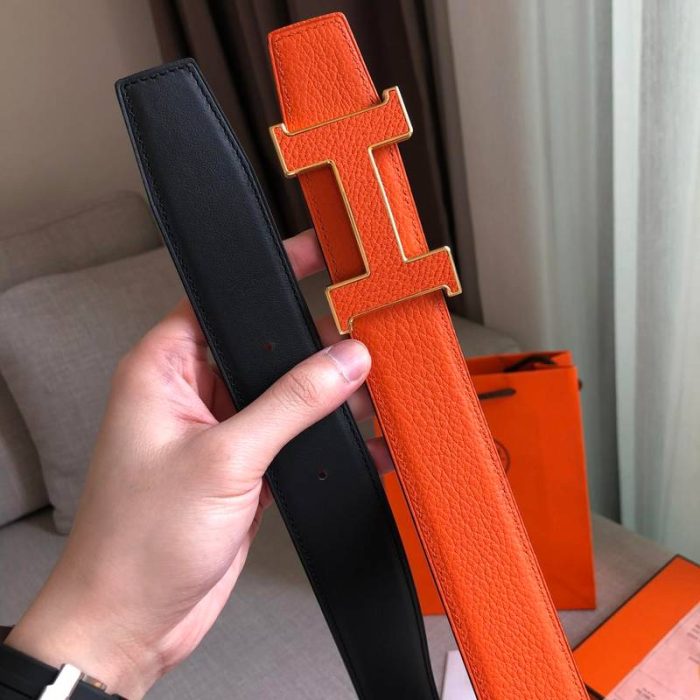 Hermes H Guillochee Belt Buckle & Reversible Strap Orange For Women, Women Belt 380MM - Image 2