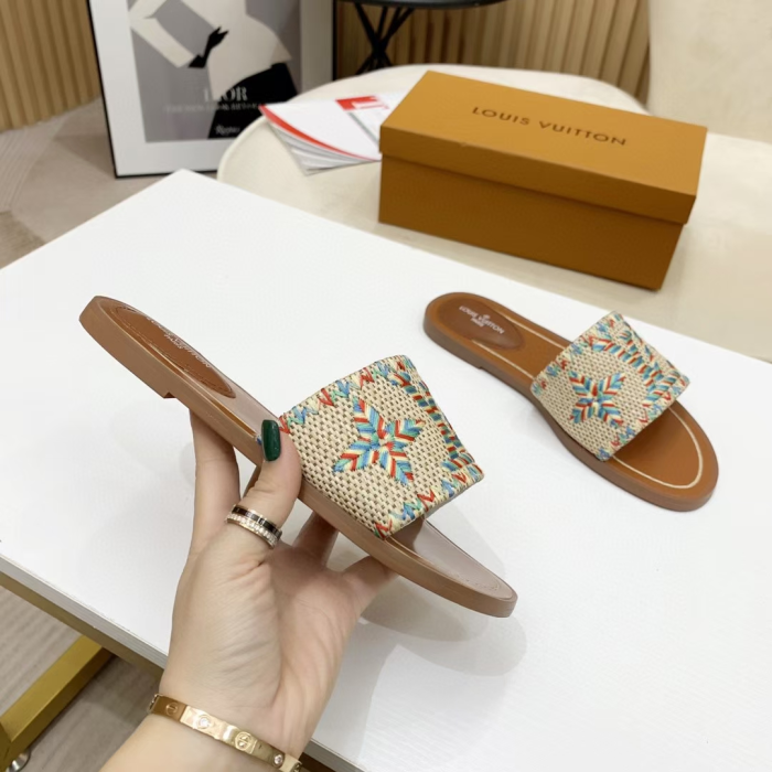 Louis Vuitton LV Lock lt Flat Flat Sandals Slide (Perfect Replica)