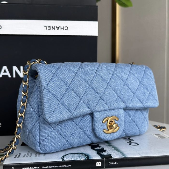 Chanel Classic Flag Bag Quilted Denim 20CM(Perfect Replica) - Image 7