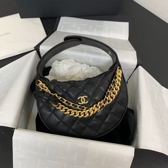 Chanel Calfskin Pouch on Gold Chain(Perfect Replica)